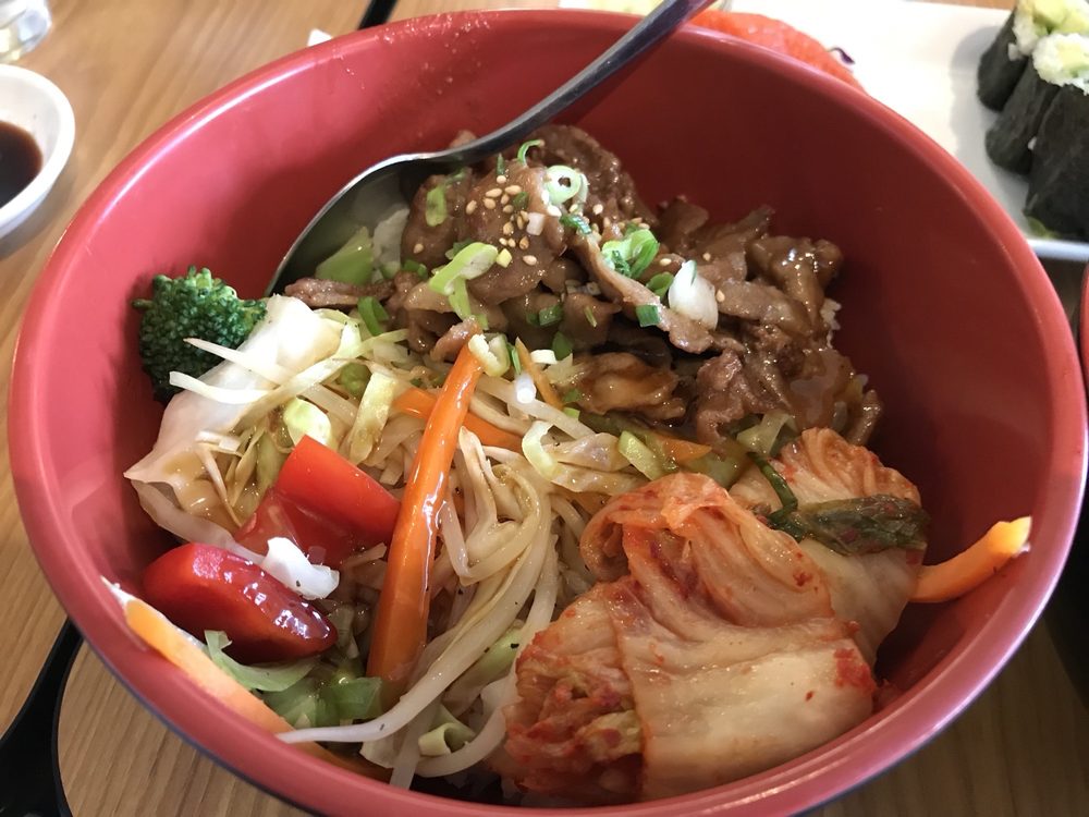 Buta Bowl with with sweet and spicy pork, veggies & kimchi from Ume Foods in Kelowna.